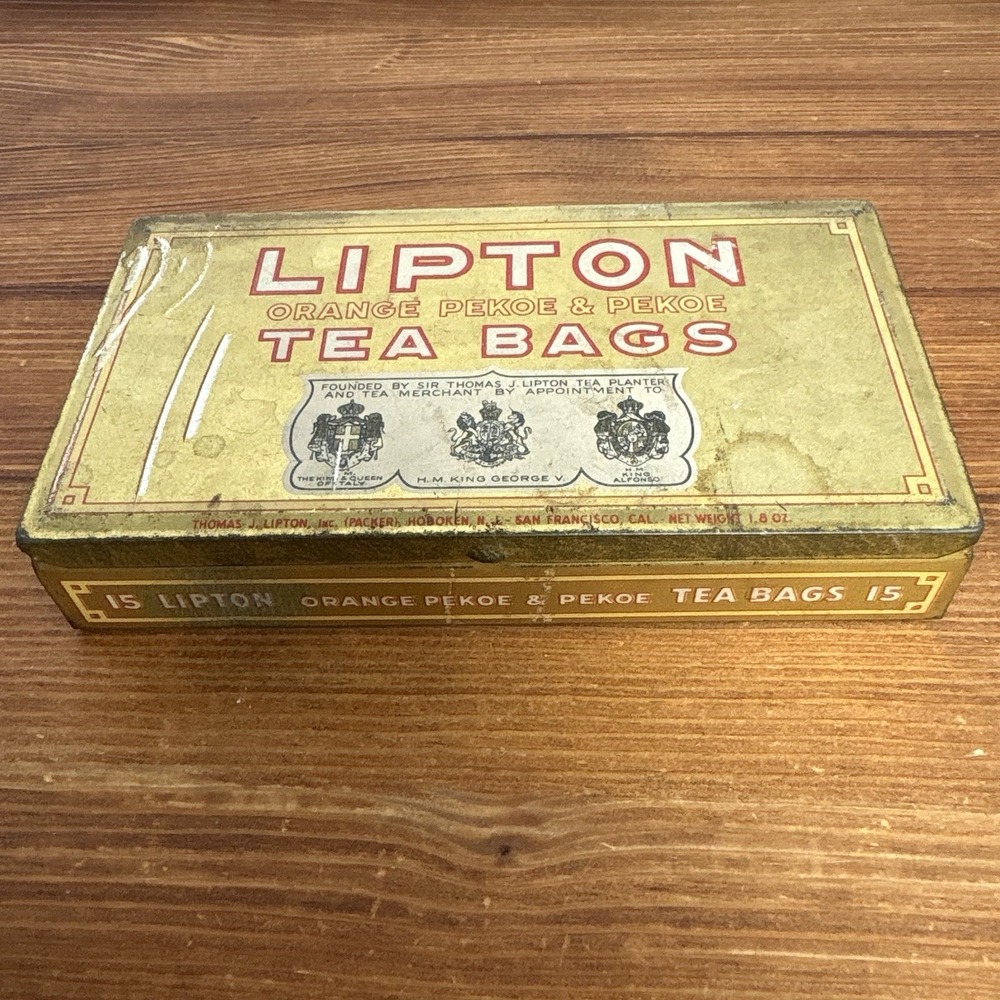 Vintage Lipton Orange Pekoe & Pekoe‎ Tea Bags 15 Count Tin Empty Advertising Box